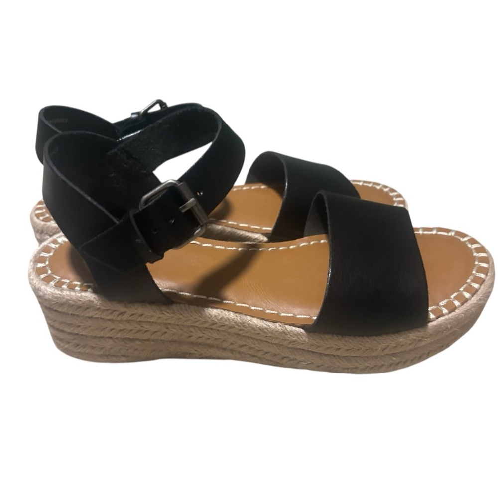 🔥NWOT White Mountain Black Espadrille Wedge Sandals with Ankle Buckle